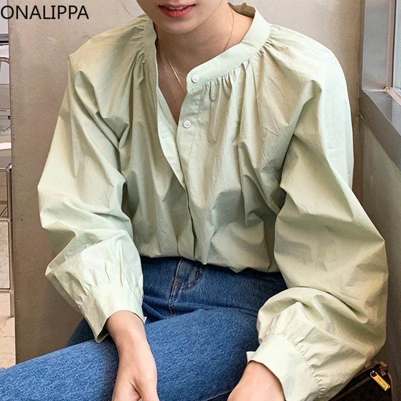 ONALIPPA Women Long-Sleeved Shirt Autumn Korean Simple Fresh Round Neck Tender Green Loose Solid Color Single Breasted Blouses
ONALIPPA Women Long-Sleeved Shirt Autumn Korean Simple Fresh Round Neck Tender Green Loose Solid Color Single Breasted Blouses