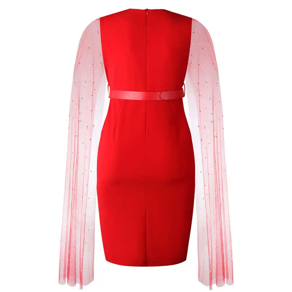 Women Bodycon Dress Mesh Beaded Clock Sleeve Party Christmas Occation Waist Belt Patchwork Office Work Fashion Vestidos Robes
Women Bodycon Dress Mesh Beaded Clock Sleeve Party Christmas Occation Waist Belt Patchwork Office Work Fashion Vestidos Robes