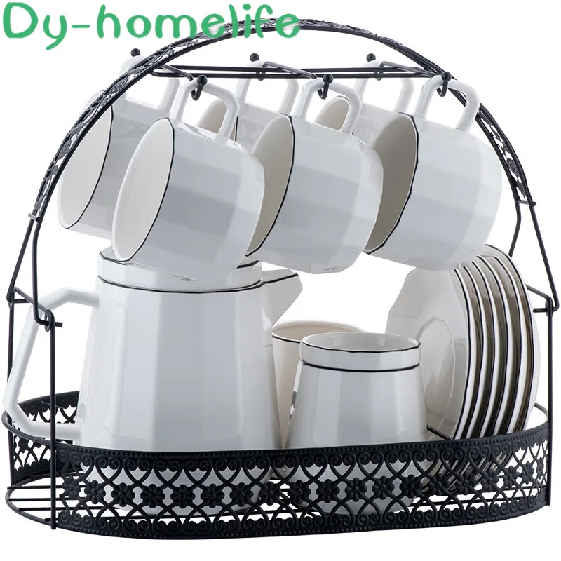 Ceramic Coffee Tea Set White Black Line Bone China Coffee Pot Cup Saucer Milk Jug Sugar Bowl Set Home Simple Afternoon Tea Set
Ceramic Coffee Tea Set White Black Line Bone China Coffee Pot Cup Saucer Milk Jug Sugar Bowl Set Home Simple Afternoon Tea Set