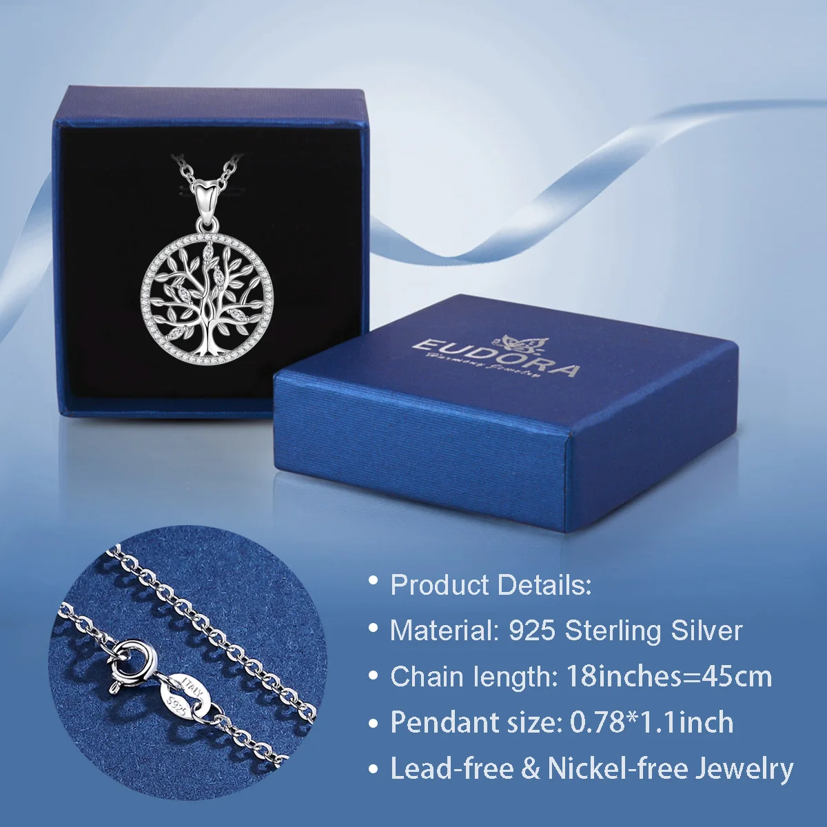 EUDORA 925 Sterling Silver Tree of Life Necklace Oak Tree CZ Pendant Nature Jewelry the Bride Gift Birthday Party best Gift D401
EUDORA 925 Sterling Silver Tree of Life Necklace Oak Tree CZ Pendant Nature Jewelry the Bride Gift Birthday Party best Gift D401
