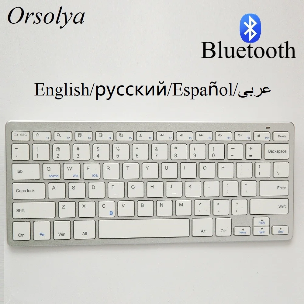 Russian/Spanish/Arabic/English Bluetooth Wireless Keyboard for Tablet/Laptop/Smartphone,Support IOS/Windows/Android,Silver
Russian/Spanish/Arabic/English Bluetooth Wireless Keyboard for Tablet/Laptop/Smartphone,Support IOS/Windows/Android,Silver