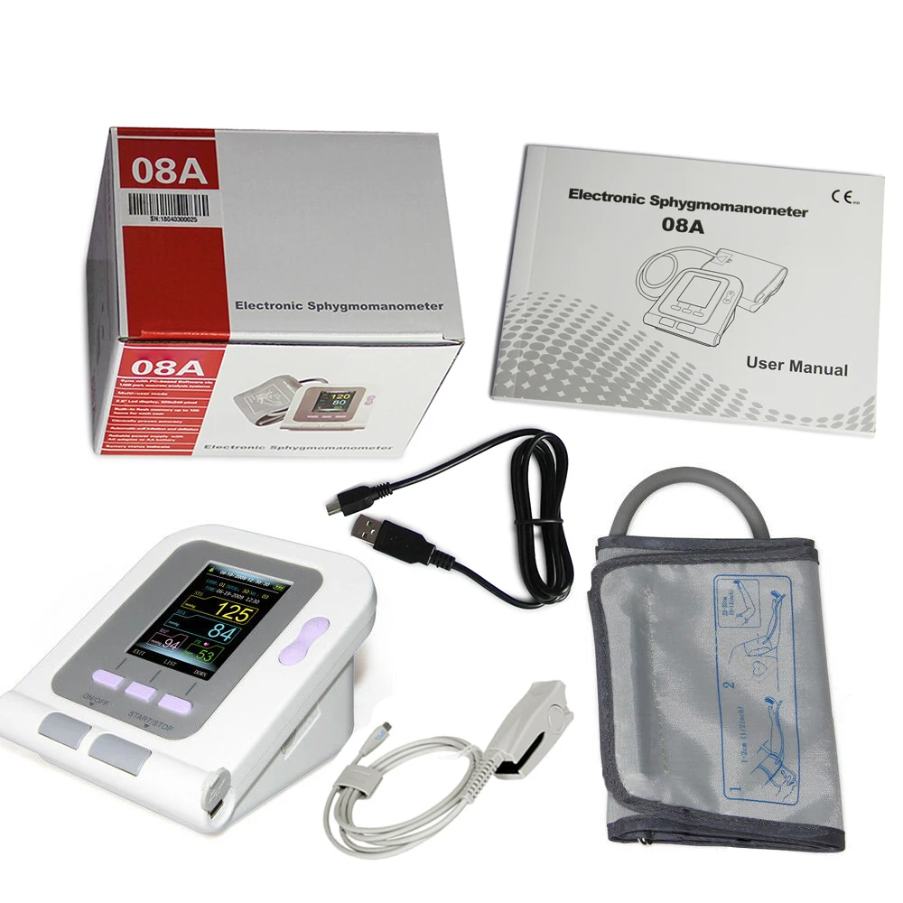 08A Blood Pressure Monitor Upper Arm Electronic Sphygmomanoter Heart Rate Pulse measurement tool BP Meter Adult Cuff+SPO2 Probe
08A Blood Pressure Monitor Upper Arm Electronic Sphygmomanoter Heart Rate Pulse measurement tool BP Meter Adult Cuff+SPO2 Probe