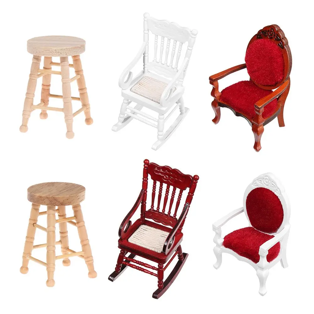 

Модели миниатюрных стульев с высоким уровнем снижения, деревянный материал, для кукольного домика, аксессуары для кукольного домика, имита...