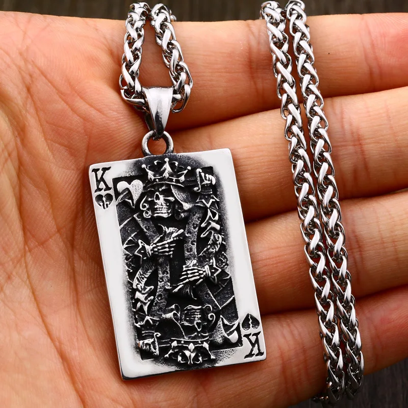 European and American Personality Men's Pendant Necklace Jewelry Poker King of Spades K Retro Fashion
European and American Personality Men's Pendant Necklace Jewelry Poker King of Spades K Retro Fashion