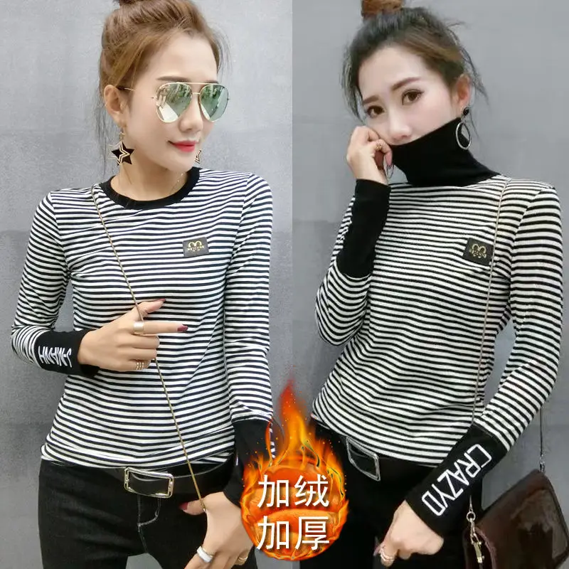 Autumn and winter Plush thickened round neck long sleeve T-shirt women's top fashion new high collar slim bottomed shirt
Autumn and winter Plush thickened round neck long sleeve T-shirt women's top fashion new high collar slim bottomed shirt