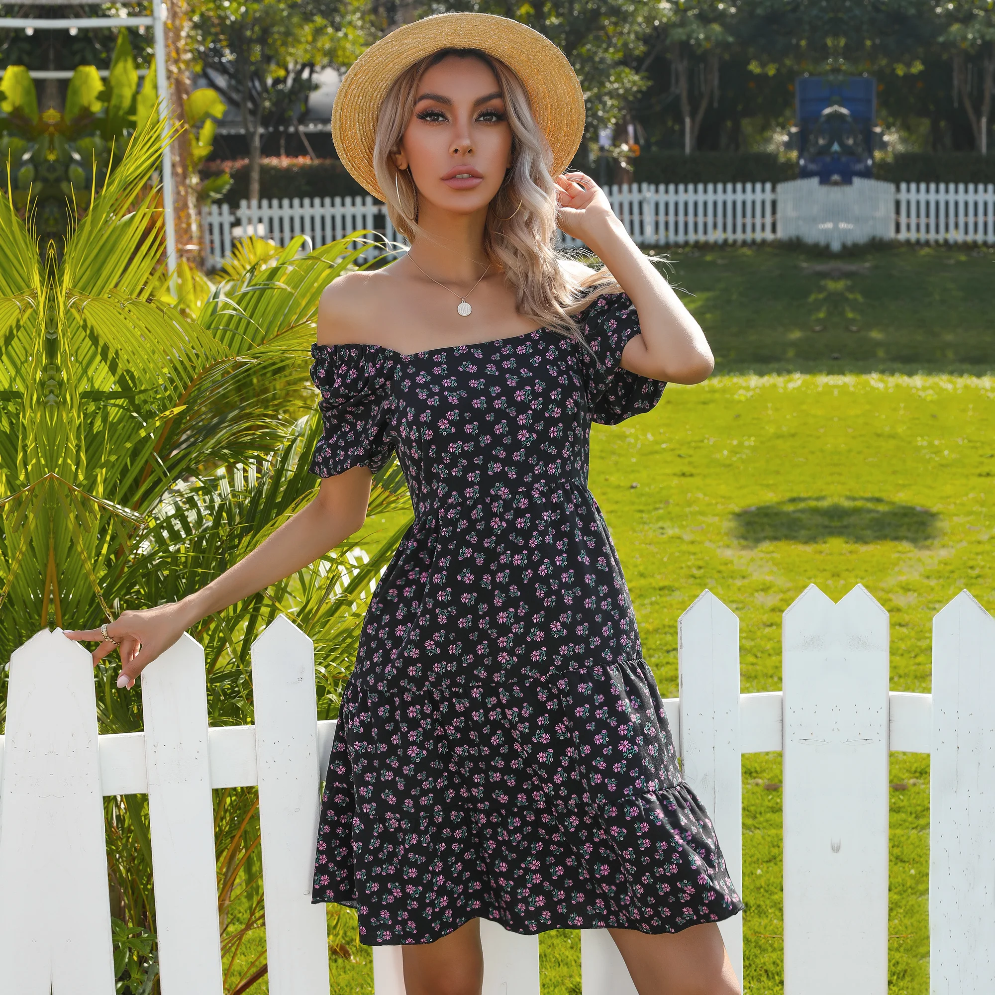 Summer Women Dress Floral Print Square Collar Short Sleeve Pleated High Waist Sundress Female Party Casual Elegant Midi Dress
Summer Women Dress Floral Print Square Collar Short Sleeve Pleated High Waist Sundress Female Party Casual Elegant Midi Dress
