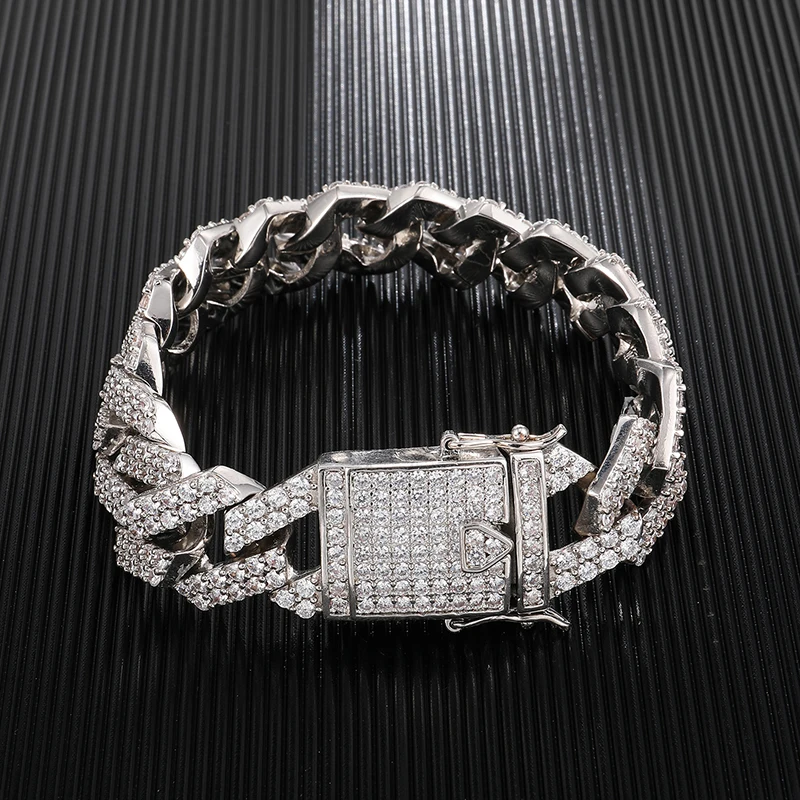 D&Z 18mm Iced Out Bling Zircon Miami Curb Cuban Link Chain Bracelet For Men Hip Hop Jewelry High Quality | Украшения и