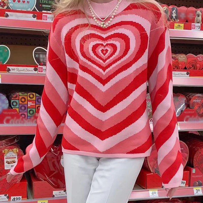 women‘s Heart Striped Turtleneck Pullovers Sweet Long Sleeve Hot Pink Woman Fashion Loose Sweaters Harajuku Knitwear Summer
women‘s Heart Striped Turtleneck Pullovers Sweet Long Sleeve Hot Pink Woman Fashion Loose Sweaters Harajuku Knitwear Summer