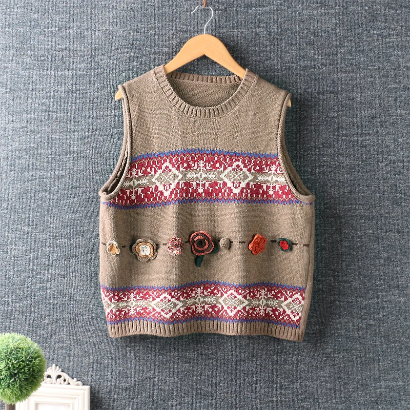 New Spring Sweet Flower Vest Top Sleeveless knitted sweaters Vest female