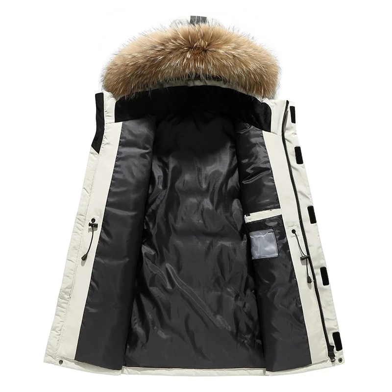 Men's winter down jacket warm hooded white duck down coat medium length detachable fur collar coat waterproof jacket for men
Men's winter down jacket warm hooded white duck down coat medium length detachable fur collar coat waterproof jacket for men