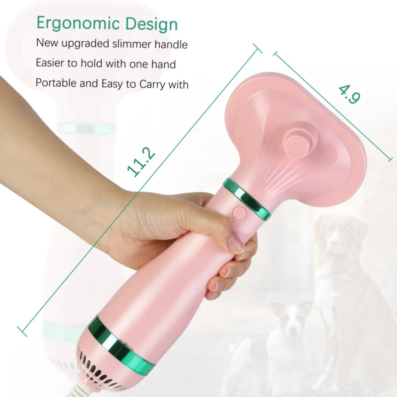 

Upgraded Pet Hair Dryer With Slicker Brush, 3 Heat Settings, One-Button Hair Removal, Portable Dog Blower, Professional Grooming