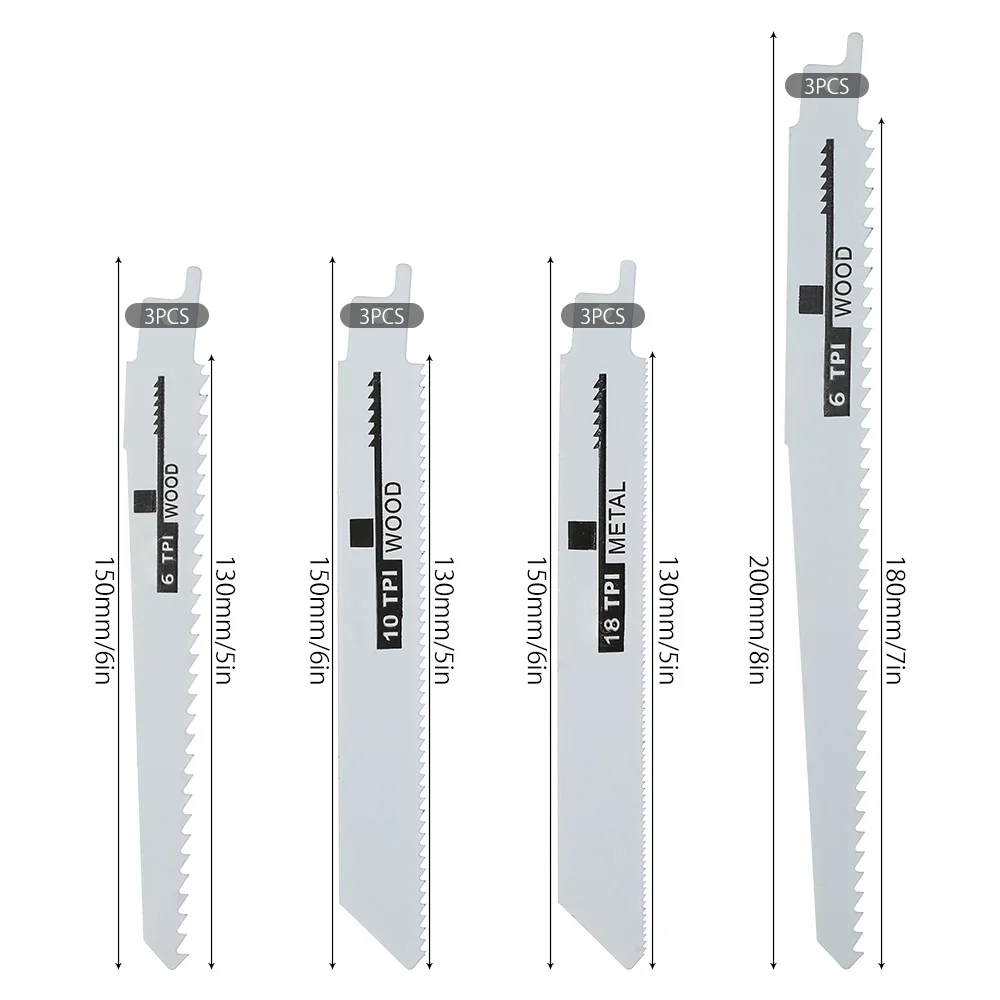 12pcs Carbon Steel Reciprocating Saw Blades Saber Saw Handsaw Multi Saw Blade for Wood Cutting Dics Power Tools Accessories
12pcs Carbon Steel Reciprocating Saw Blades Saber Saw Handsaw Multi Saw Blade for Wood Cutting Dics Power Tools Accessories