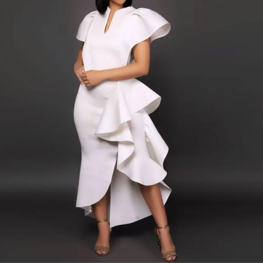 Asymmetric Ruffles Summer Dresses Women Elegant Long Mermaid Party Robe Femme Sexy Short Sleeve Casual Maxi Dress Ladies White 
Asymmetric Ruffles Summer Dresses Women Elegant Long Mermaid Party Robe Femme Sexy Short Sleeve Casual Maxi Dress Ladies White