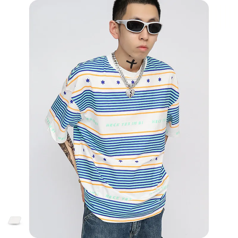 Summer 2021 new blue and white stripes hexagon printing T-shirt men's fashion hip-hop street wear pure cotton graphic t shirts
Summer 2021 new blue and white stripes hexagon printing T-shirt men's fashion hip-hop street wear pure cotton graphic t shirts