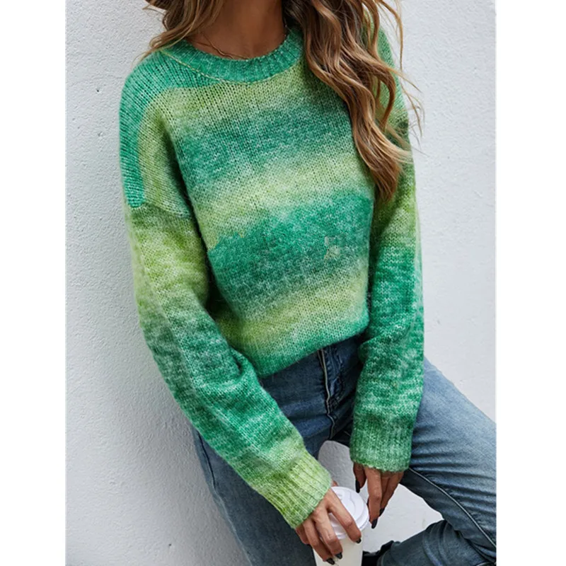 Bikoles Autumn Winter New Fashion Loose Casual O Neck Long Sleeve Tops Women Sweater Knitted Rainbow Hedging Color Lady Sweater 
Bikoles Autumn Winter New Fashion Loose Casual O Neck Long Sleeve Tops Women Sweater Knitted Rainbow Hedging Color Lady Sweater