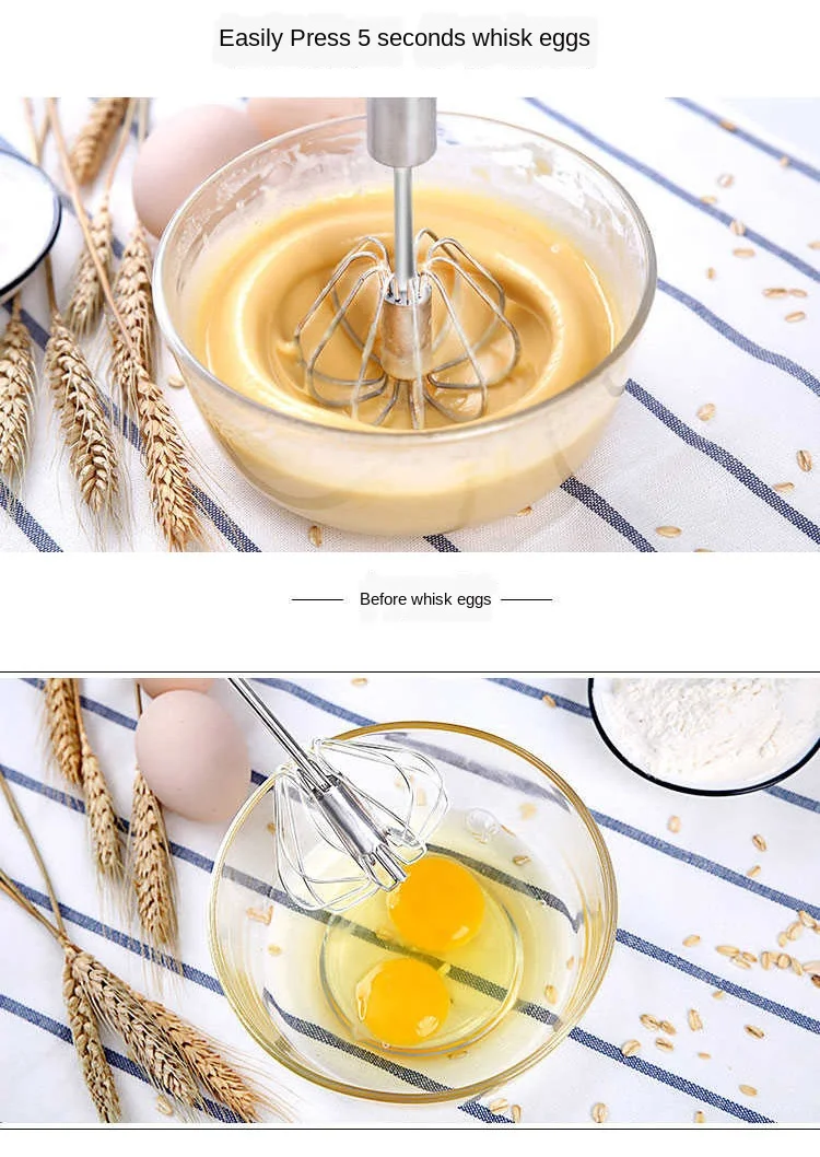 Hot Sale Semi-automatic Mixer Egg Beater Manual Self Turning Stainless Steel Whisk Hand Blender Egg Cream Stirring Kitchen Tools
Hot Sale Semi-automatic Mixer Egg Beater Manual Self Turning Stainless Steel Whisk Hand Blender Egg Cream Stirring Kitchen Tools