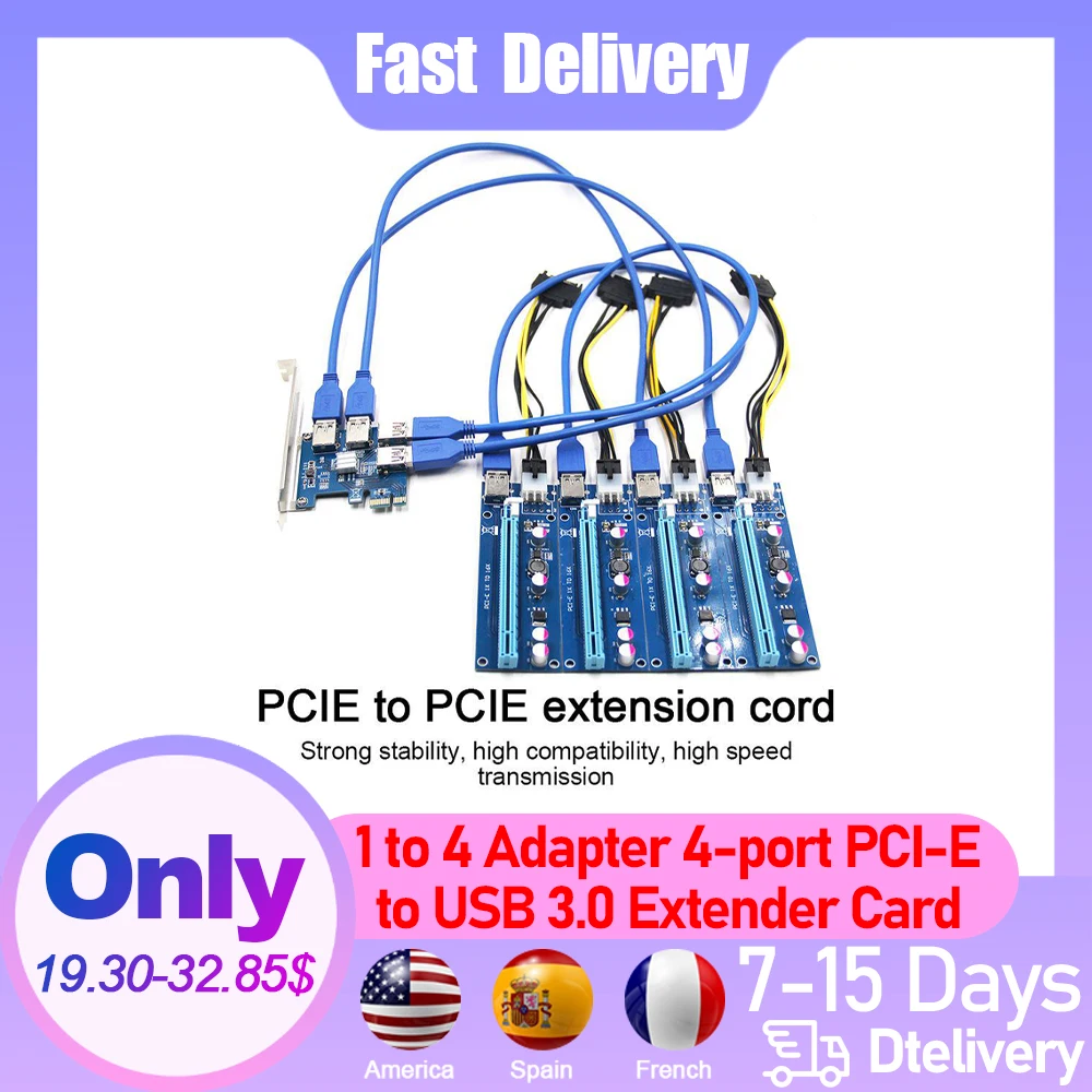 Плата расширения PCI-E на USB, адаптер от 1 до 4, 4-портовая Плата расширения PCI-E к USB 3,0, карта усиления порта PCIe, аксессуары для майнинга
Плата расширения PCI-E на USB, адаптер от 1 до 4, 4-портовая Плата расширения PCI-E к USB 3,0, карта усиления порта PCIe, аксессуары для майнинга