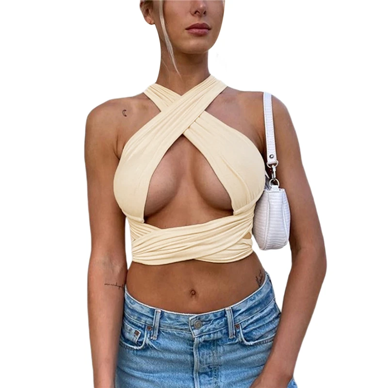 Women's Vest Halter Solid Color Overlapping Hollow Out Umbilicus Exposure Camisole Khaki
Women's Vest Halter Solid Color Overlapping Hollow Out Umbilicus Exposure Camisole Khaki