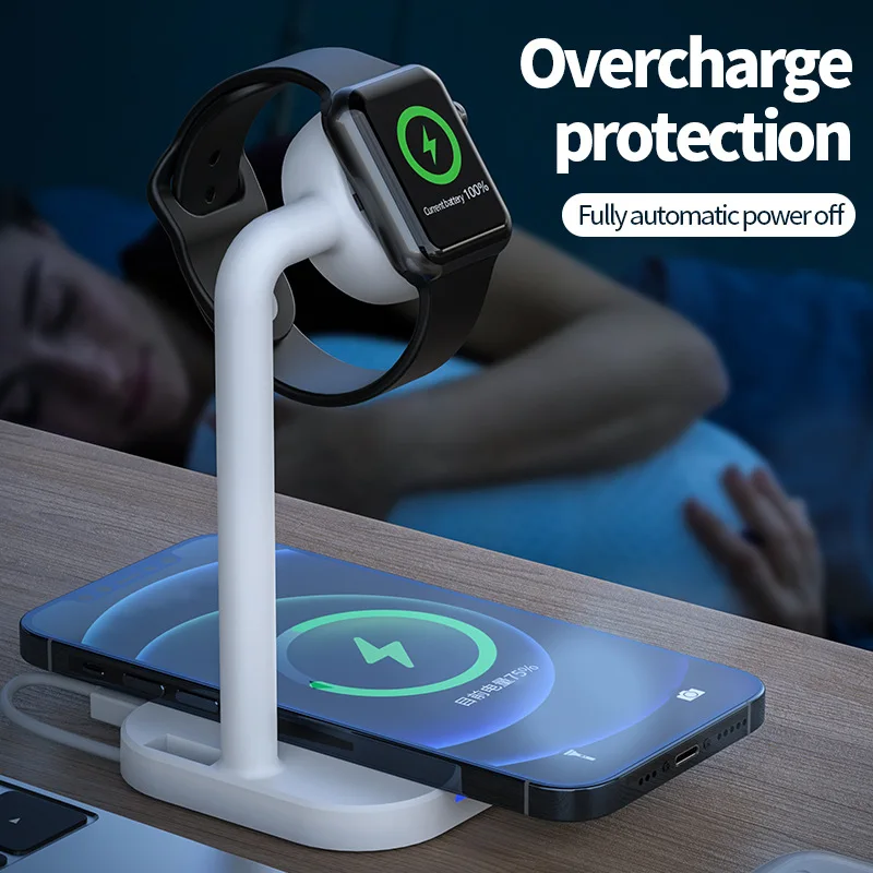 Portable 2-in-1 Wireless Charger for Apple Watch Desktop Wireless Charging Stand Mobile Phone Headset 15W Fast Charge Charger
Portable 2-in-1 Wireless Charger for Apple Watch Desktop Wireless Charging Stand Mobile Phone Headset 15W Fast Charge Charger