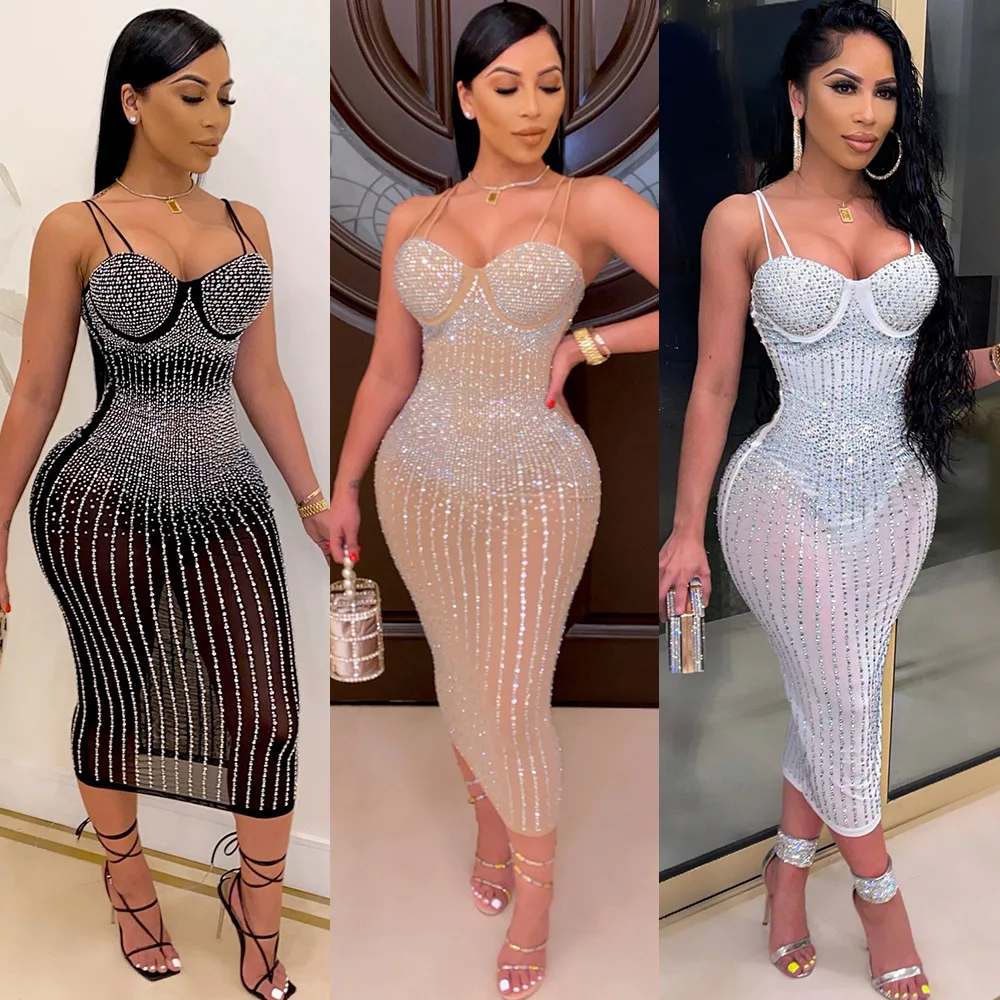 Sexy Suspender Skirt Perspective Rhinestone Nightclub Long-dress Women Backless Pencil Skirt SleevelessTank Dress High Waist
Sexy Suspender Skirt Perspective Rhinestone Nightclub Long-dress Women Backless Pencil Skirt SleevelessTank Dress High Waist