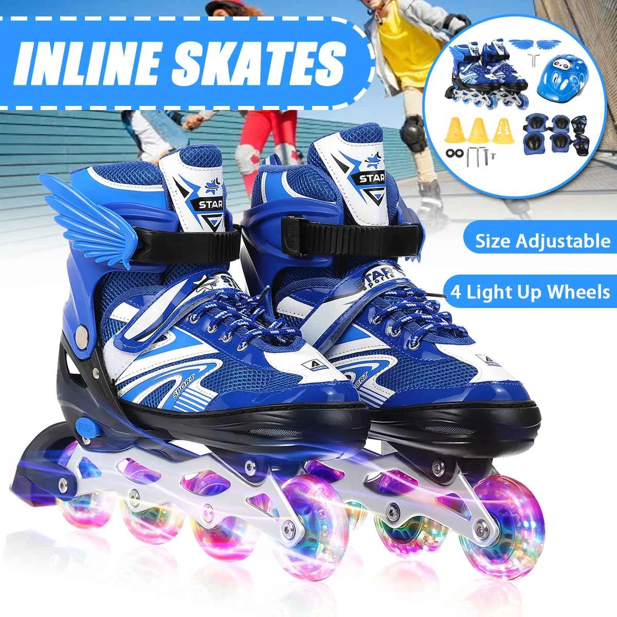 Adjustable Size Children Roller Skates 4 Wheels Flashing Roller Skating Shoes Inline Skates Full Set Helmet Knee Pads Kids Adult
Adjustable Size Children Roller Skates 4 Wheels Flashing Roller Skating Shoes Inline Skates Full Set Helmet Knee Pads Kids Adult
