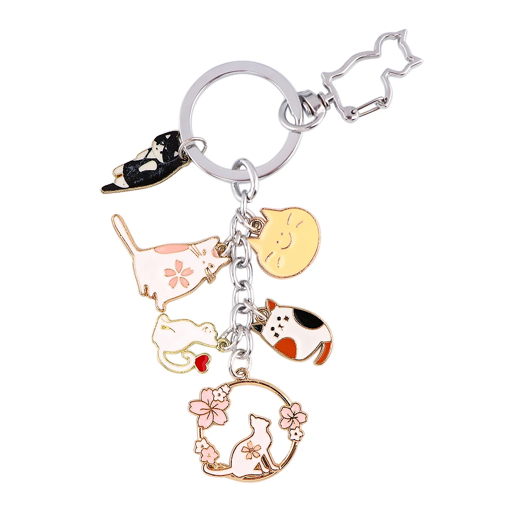

24pcs/lot MD993 DMLSKY Cartoon Cat Pendant Keychains Keyring Key Holder Creativity Enamel Charm Jewelry Kids Gifts
