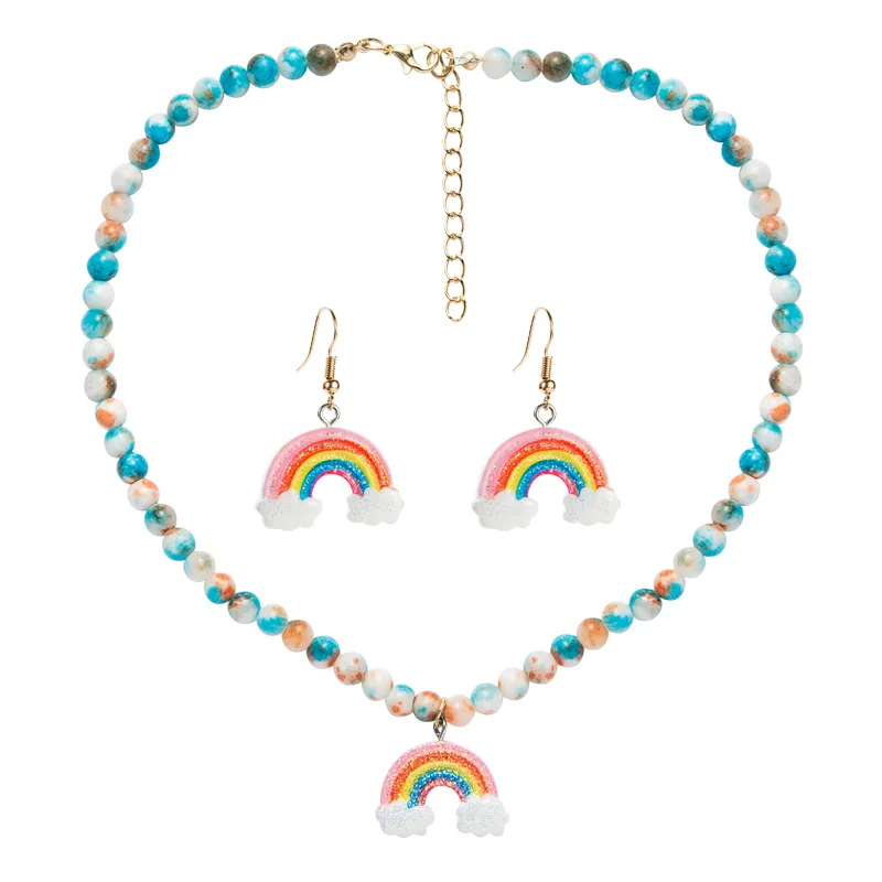Fashion New Arrivals Handmade Beaded with Cute Resin Rainbow Charming Pendant Earrings Cute Girls Women Party Jewelry Set
Fashion New Arrivals Handmade Beaded with Cute Resin Rainbow Charming Pendant Earrings Cute Girls Women Party Jewelry Set