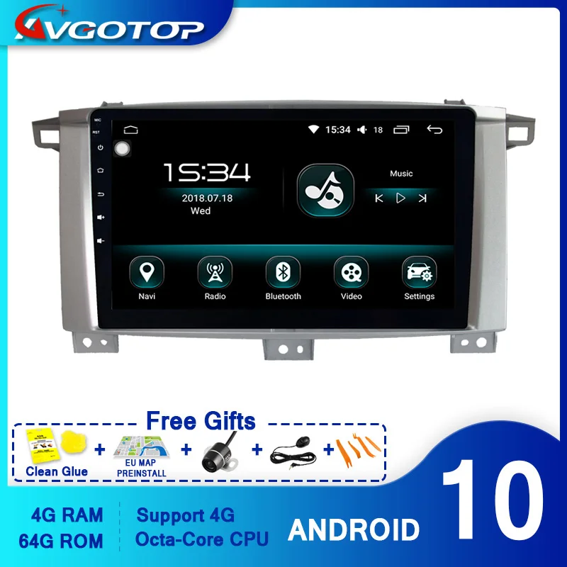 AVGOTOP Android 10 0 автомобильный DVD плеер Авто радио для TOYOTA 2005 LAND CRUISER 100 4 Гб RAM 64 FLASH