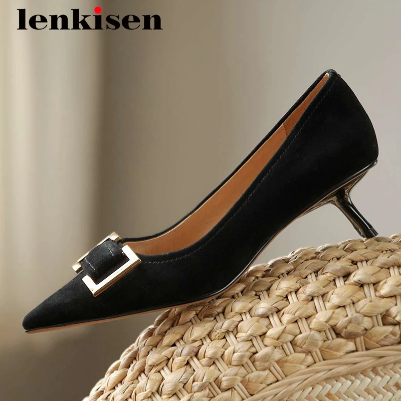 Lenkisen nightclub fashion sheep suede metal decorations pointed toe thin med heel slip on office lady mature women pumps L00
Lenkisen nightclub fashion sheep suede metal decorations pointed toe thin med heel slip on office lady mature women pumps L00