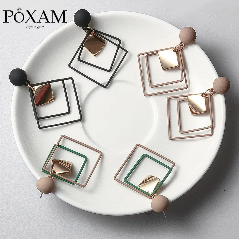 

POXAM New Korean Statement Drop Earrings 2019 For Women Fashion Vintage Geometric Acrylic Dangle Hanging Earring Female Jewelry