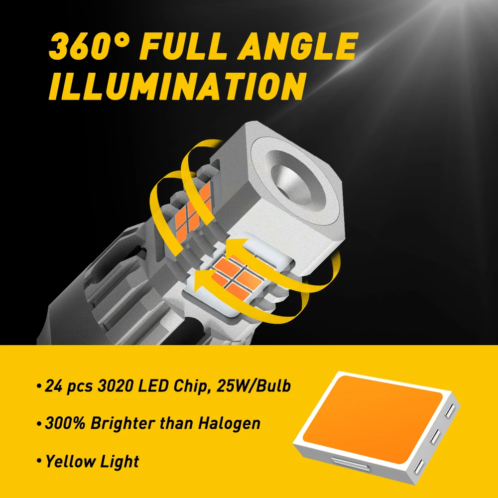Светодиодные лампы AUXITO T20 W21W WY21W 7440 7440NA 25SMD для указателей поворота 2x 1500LM без