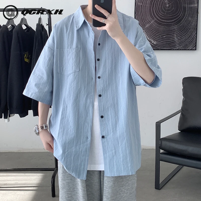 Mens Streetwear Button Shirts Striped Half Sleeve Turn-down Collar Loose Casual Shirts Summer Japanese Fashion Korean Clothes
Mens Streetwear Button Shirts Striped Half Sleeve Turn-down Collar Loose Casual Shirts Summer Japanese Fashion Korean Clothes