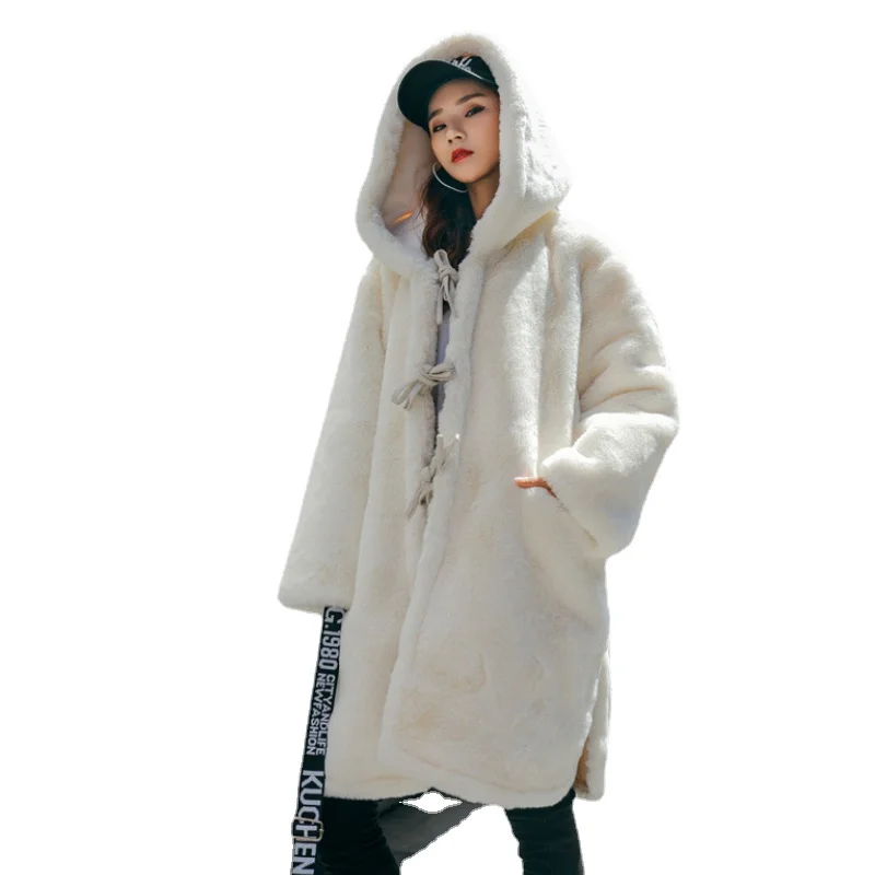 Nice Pop Faux Rabbit Fur Split Coat Lace-Up Placket White Casual Furry Women Winter Coat Hooded Fur Coat Long Plush Coat
Nice Pop Faux Rabbit Fur Split Coat Lace-Up Placket White Casual Furry Women Winter Coat Hooded Fur Coat Long Plush Coat