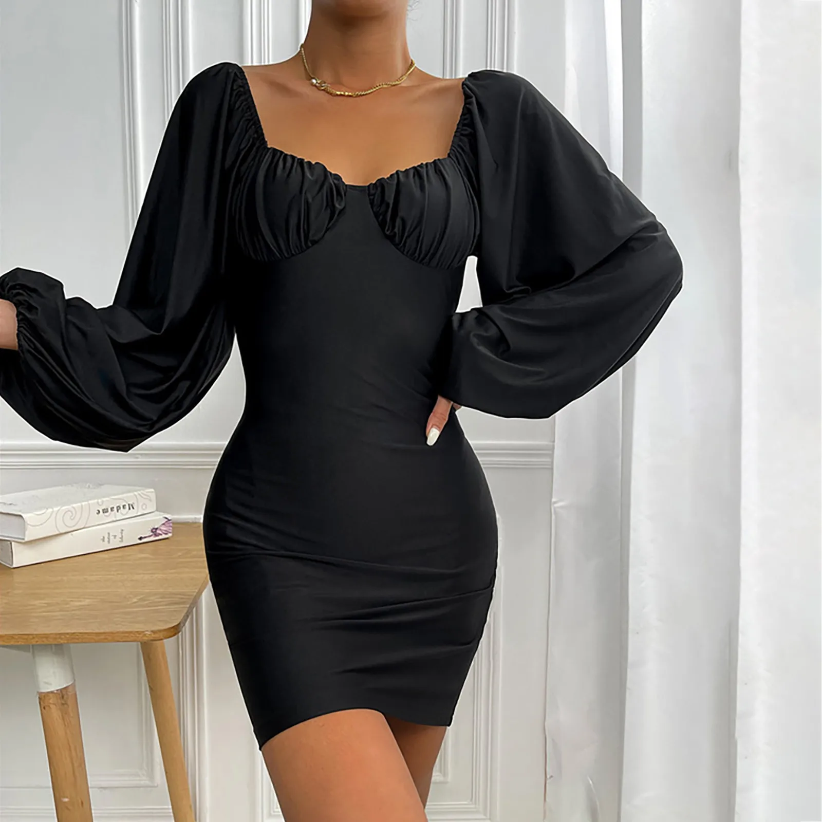 Women Fashion Dress Solid Long Sleeves U Neck L Party Elegant Dresses Evening Mini Short Sexy Bodycon Party Dress
Women Fashion Dress Solid Long Sleeves U Neck L Party Elegant Dresses Evening Mini Short Sexy Bodycon Party Dress