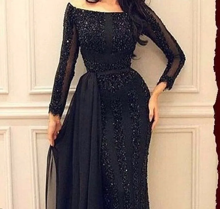 New Arabic Muslim Evening Dresses 2020 Long sleeve Beading Black Formal Prom Dress Custom Made Evening Party Gowns Vestidos
New Arabic Muslim Evening Dresses 2020 Long sleeve Beading Black Formal Prom Dress Custom Made Evening Party Gowns Vestidos