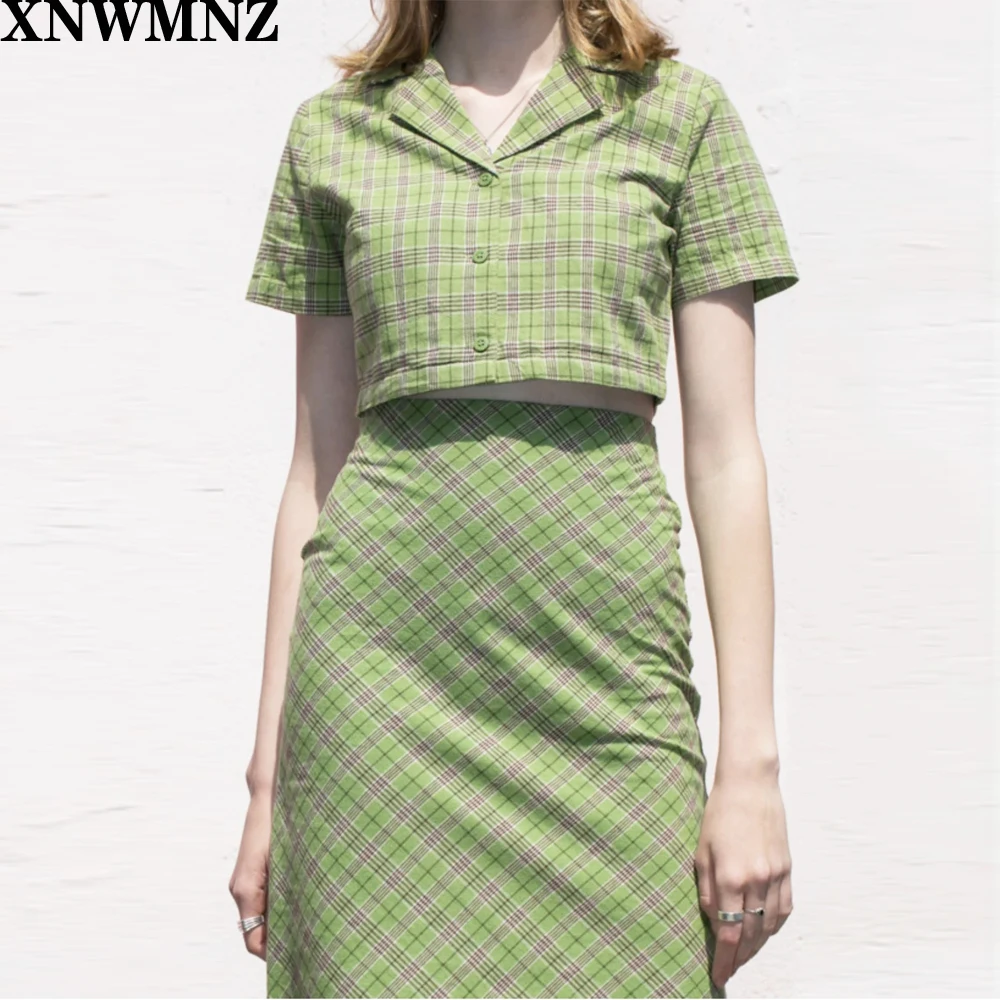 XNWMNZ Plaid Women Summer Crop Tops Short Sleeve Short Top Blouses Bare Midriff front Buttons Turen Down Collar High Street za
XNWMNZ Plaid Women Summer Crop Tops Short Sleeve Short Top Blouses Bare Midriff front Buttons Turen Down Collar High Street za