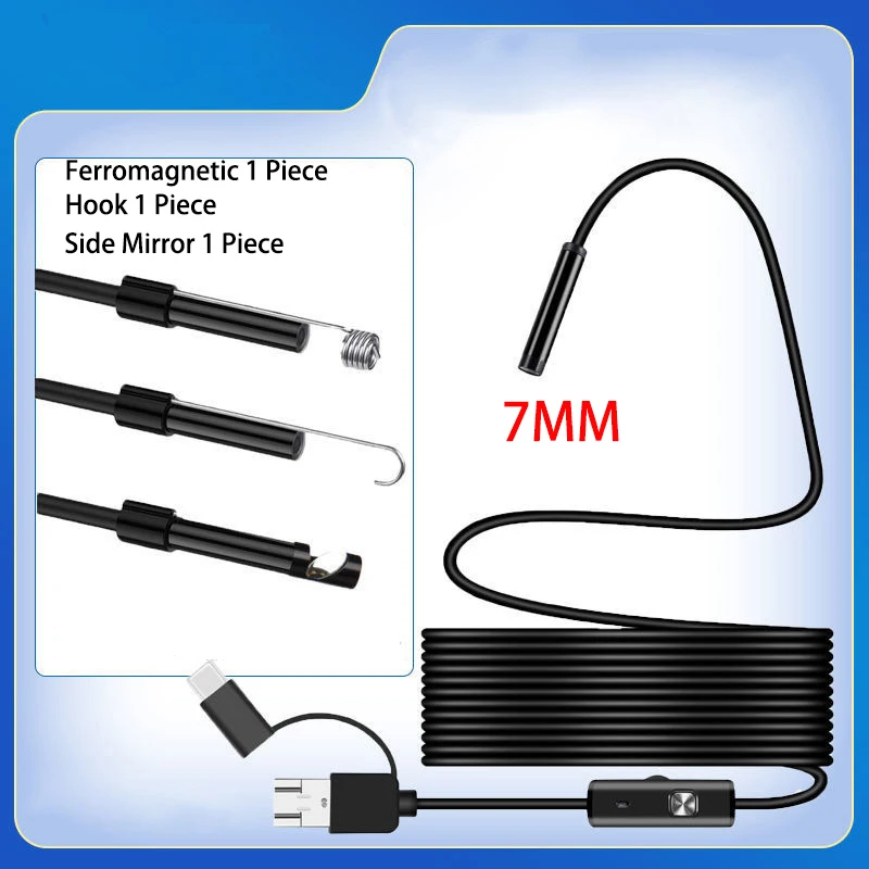 7MM Android Endoscope 3 in 1 USB/Micro USB/Type-C Borescope Inspection Camera 2m Soft Wire for Smartphone with OTG and UVC PC
7MM Android Endoscope 3 in 1 USB/Micro USB/Type-C Borescope Inspection Camera 2m Soft Wire for Smartphone with OTG and UVC PC