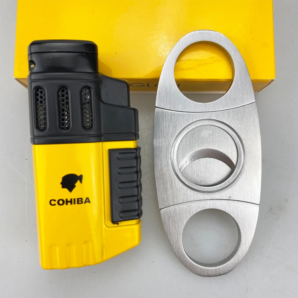 COHIBA 4 Jet Torch Cigar Lighter Cigar Cutter Windproof Flame Butane Torch Refillable Lighters Cigar Accessories Kit
COHIBA 4 Jet Torch Cigar Lighter Cigar Cutter Windproof Flame Butane Torch Refillable Lighters Cigar Accessories Kit