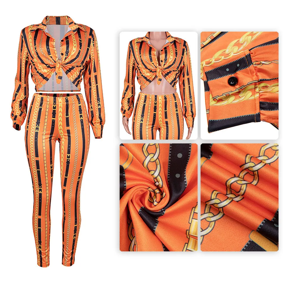 Women's 2 Piece Sweatsuit Chain Striped Printed Vintage Outfits Turn Down Collar Long Sleeve Blouse and Pencil Pant Lounge Wear
Women's 2 Piece Sweatsuit Chain Striped Printed Vintage Outfits Turn Down Collar Long Sleeve Blouse and Pencil Pant Lounge Wear