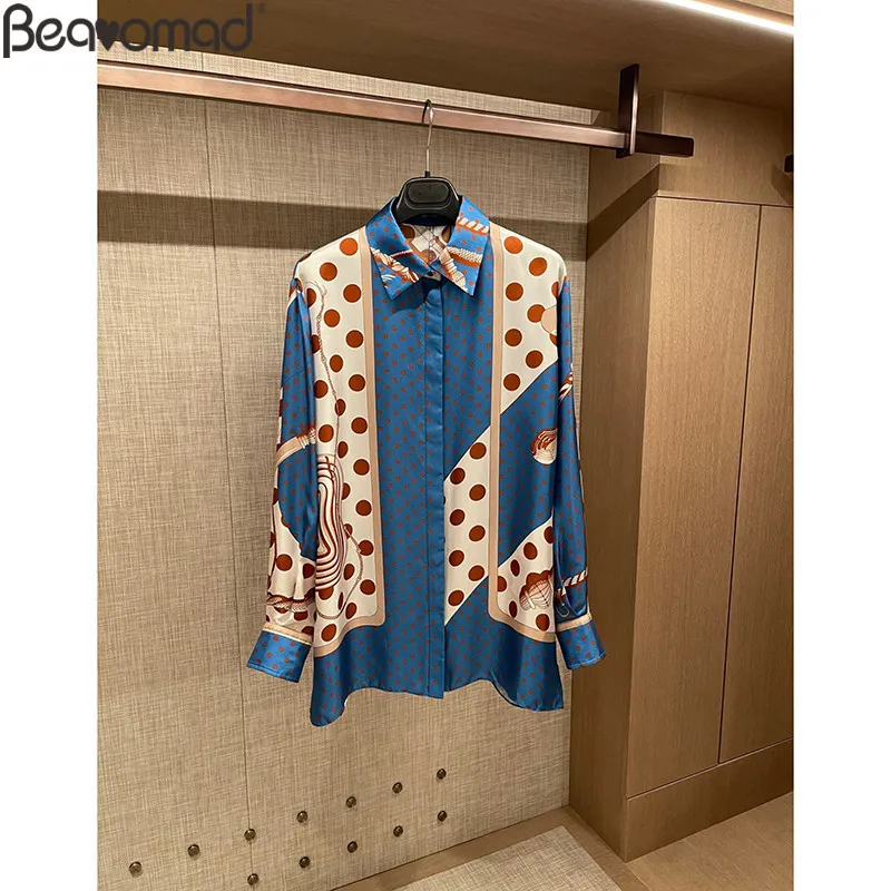 

Женская однобортная рубашка с принтом Bearomad, повседневная шелковая рубашка в стиле ретро, прямого покроя, с отворотами, в горошек, в стиле пэч...