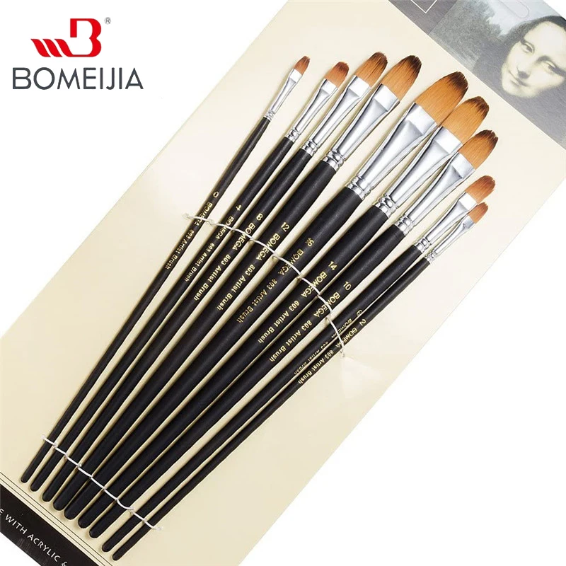 

9Pcs Artist Paint Brushes Nylon Filbert Paint Long Handle Painting Brush Set for Oils, Acrylic, Gouache & Watercolor Painting