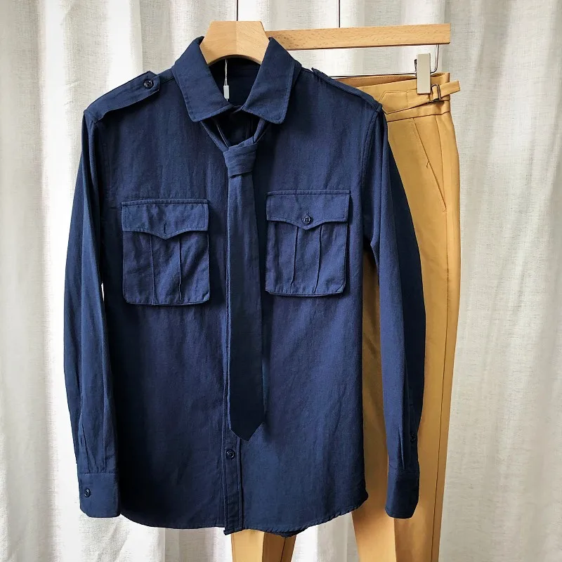 Korean Long-sleeved Autumn Shirt All-match British Slim Tie Tooling Pocket Solid Color Shirt Dress Shirt Formal Shirts For Men
Korean Long-sleeved Autumn Shirt All-match British Slim Tie Tooling Pocket Solid Color Shirt Dress Shirt Formal Shirts For Men