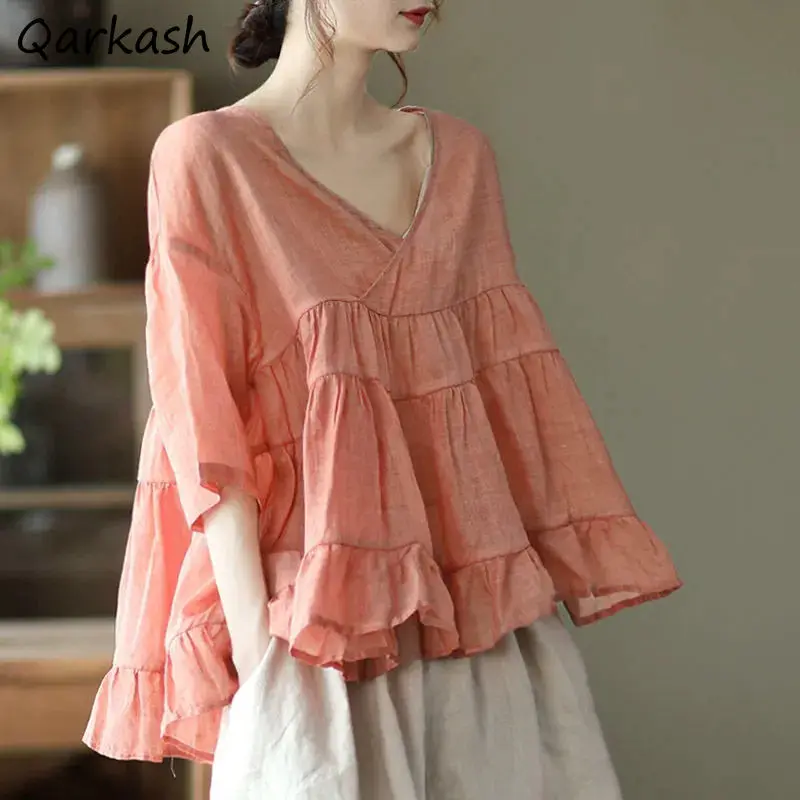 Oversize Blouses Women Loose Fashion Korean Summer Mujer Blusas Chic Casual Solid Basic V-neck Femme Ruffles Design Streetwear
Oversize Blouses Women Loose Fashion Korean Summer Mujer Blusas Chic Casual Solid Basic V-neck Femme Ruffles Design Streetwear