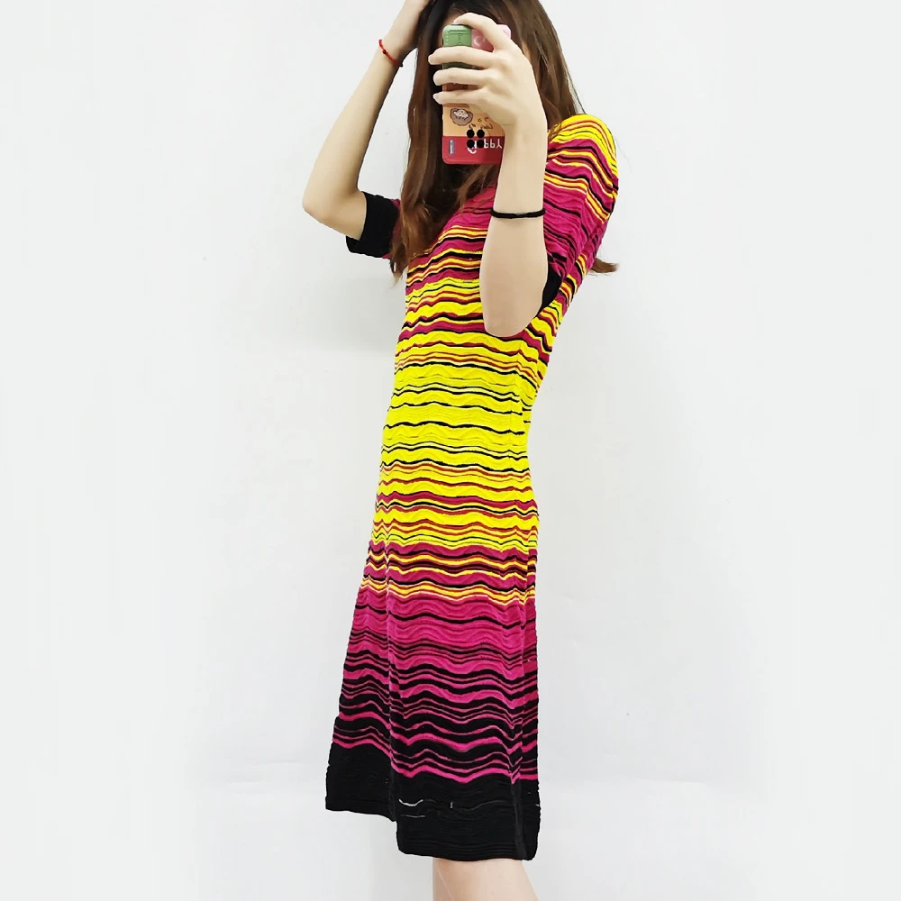 Micosoni High Quality New Italian Style Colorful Wavy Striped Half Sleeve Tie Dye A-LINE Woman's Knitted Dress Plus Size S-XL
Micosoni High Quality New Italian Style Colorful Wavy Striped Half Sleeve Tie Dye A-LINE Woman's Knitted Dress Plus Size S-XL