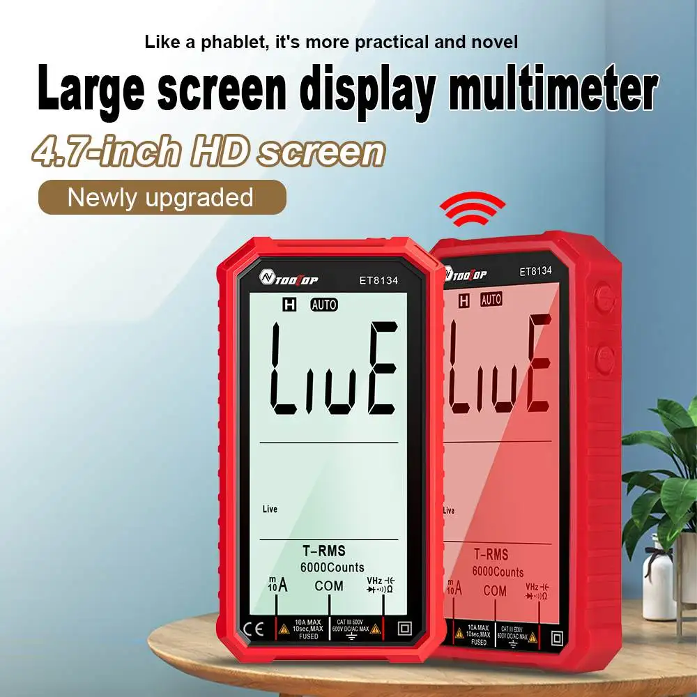 ET8134 4.7 Inch Smart Digital Multimeter LCD Screen 6000 Counts True RMS Diode Capacitance Temperature Frequency Measure Red
ET8134 4.7 Inch Smart Digital Multimeter LCD Screen 6000 Counts True RMS Diode Capacitance Temperature Frequency Measure Red