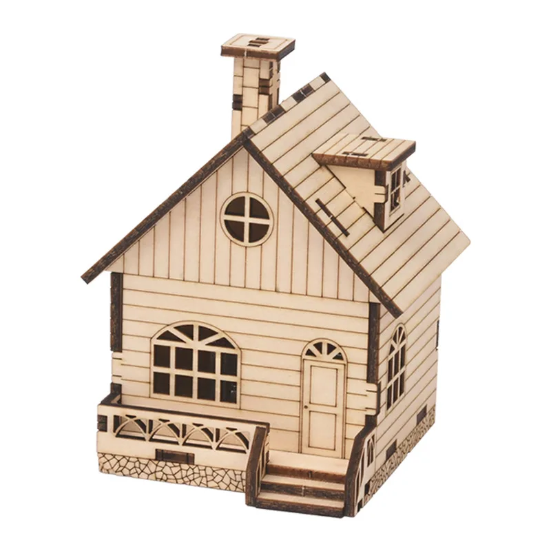 

FEOOE Wooden House Shape Eight-tone Box Creative Assembly Hand-shake Music Box To Send Children Gift Crafts CJ