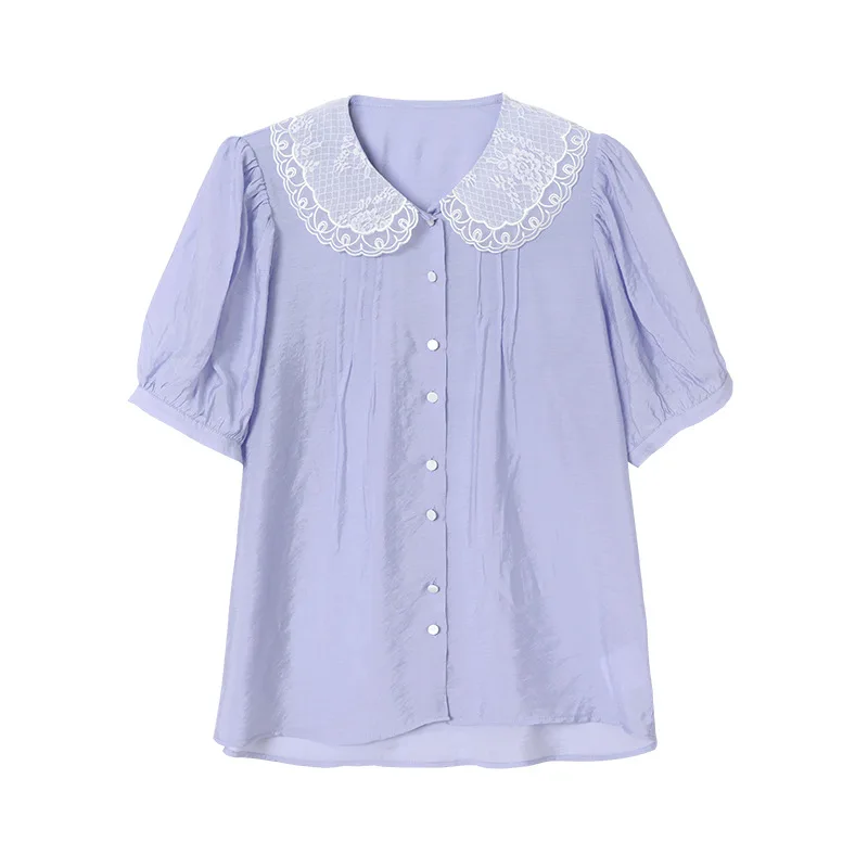 Women Shirt 2021Summer Bubble Sleeve Chiffon Shirt Lace Grain Collar Pure Color Princess Slim Girl Shirt Micro Through
Women Shirt 2021Summer Bubble Sleeve Chiffon Shirt Lace Grain Collar Pure Color Princess Slim Girl Shirt Micro Through