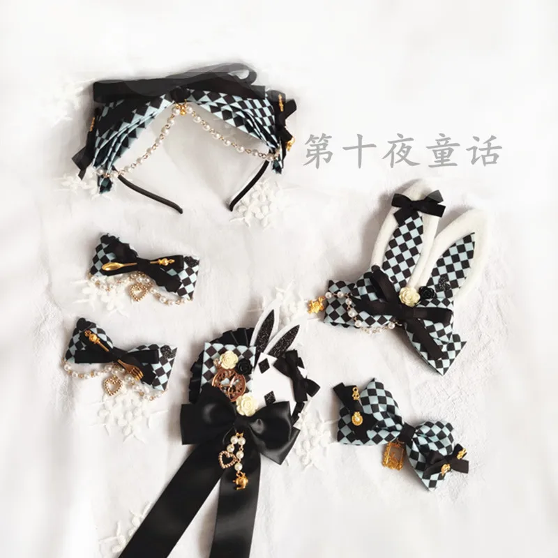 Black Blue Grid Lolita Harajuku Headwear Women Bowknot Hairpin Rabbit Ears Side Clip Pearl Chain KC Hair Hoop Delicate Headpiece
Black Blue Grid Lolita Harajuku Headwear Women Bowknot Hairpin Rabbit Ears Side Clip Pearl Chain KC Hair Hoop Delicate Headpiece