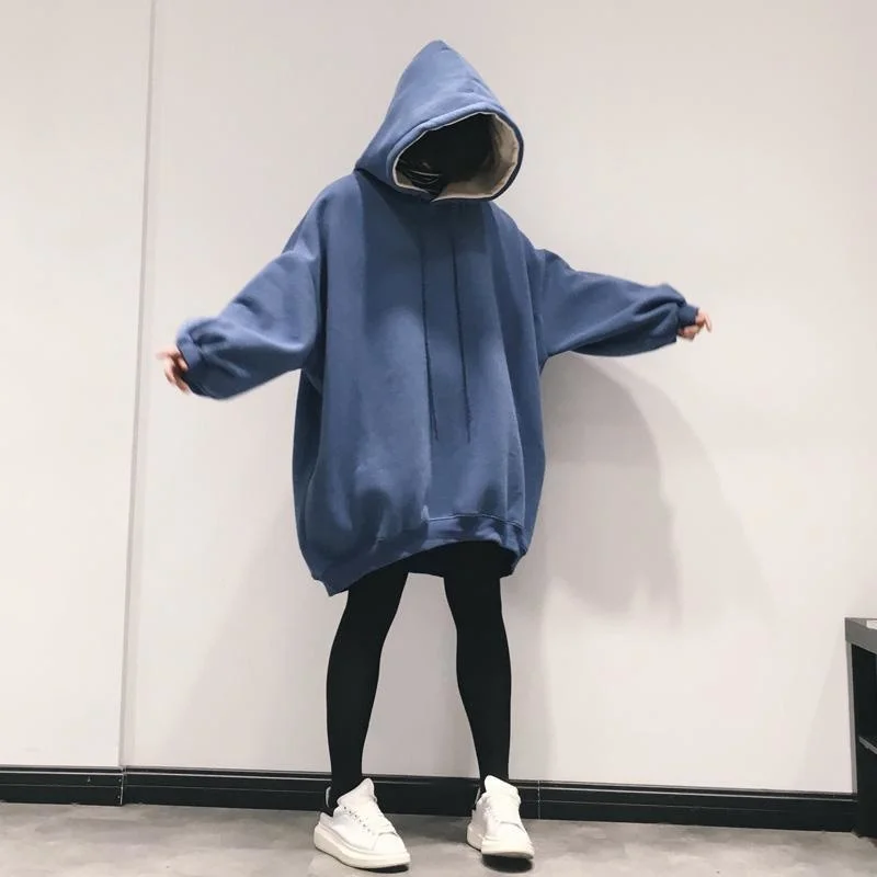 120kg Oversized Korean Loose Medium And Long Bat Sleeved Women's Hooded Plush Thick Sweatshirt Fashion Solid Casual Top
120kg Oversized Korean Loose Medium And Long Bat Sleeved Women's Hooded Plush Thick Sweatshirt Fashion Solid Casual Top
