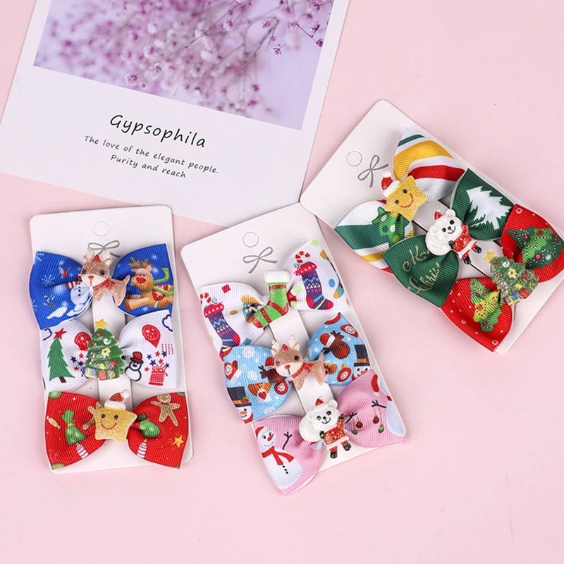 Sweet Three-piece Hair Clips Colorful Christmas Printed Children's Hair Clips Simple All-match Cartoon Bow Hair Clips
Sweet Three-piece Hair Clips Colorful Christmas Printed Children's Hair Clips Simple All-match Cartoon Bow Hair Clips